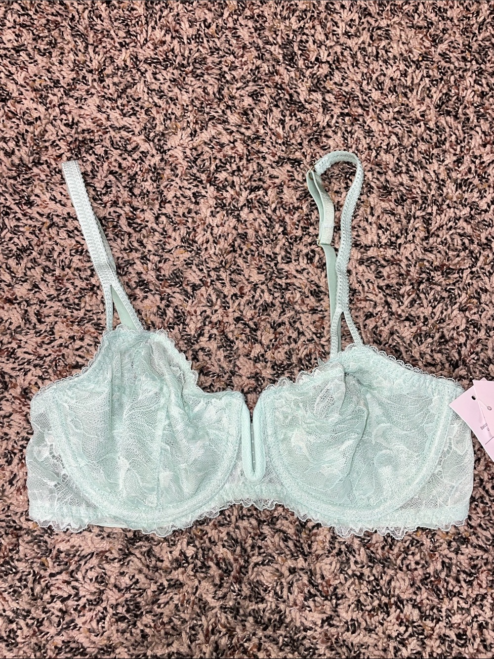 Auden Unlined Balconette Sheer Lace Underwire Bra Green 32B NWT